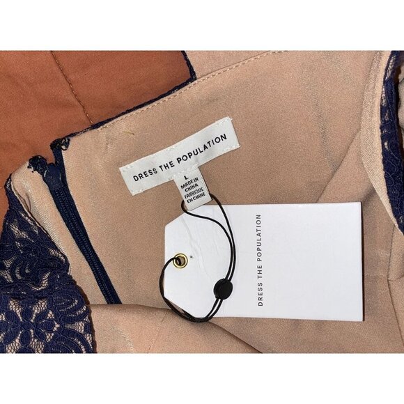 NWT Dress The Population Navy Nicole Lace Sheath Midi Dress  Women's Size L - Picture 8 of 13